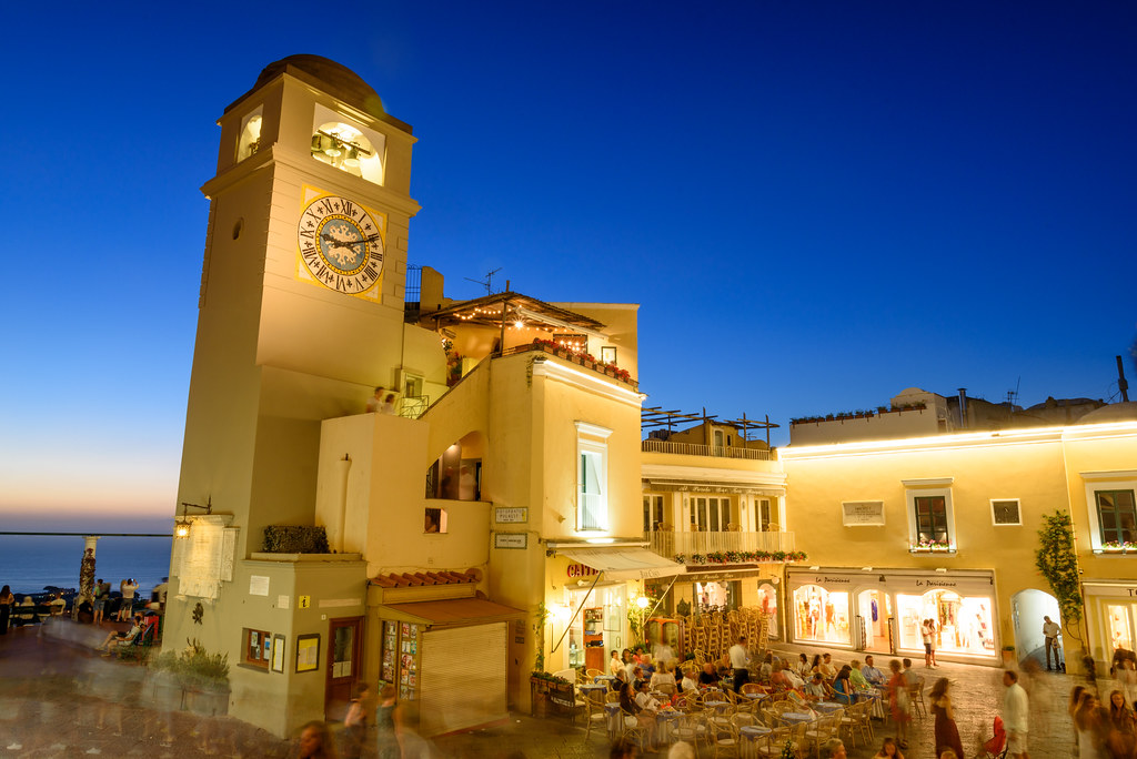 Main square in Capri at night